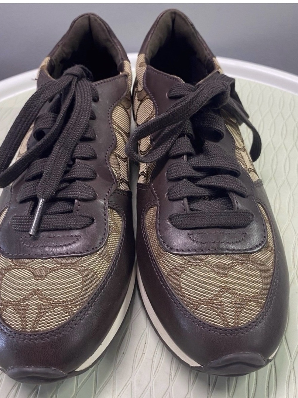 Coach Men's Brown Signature Logo Sneakers with Dark Brown Leather Trim